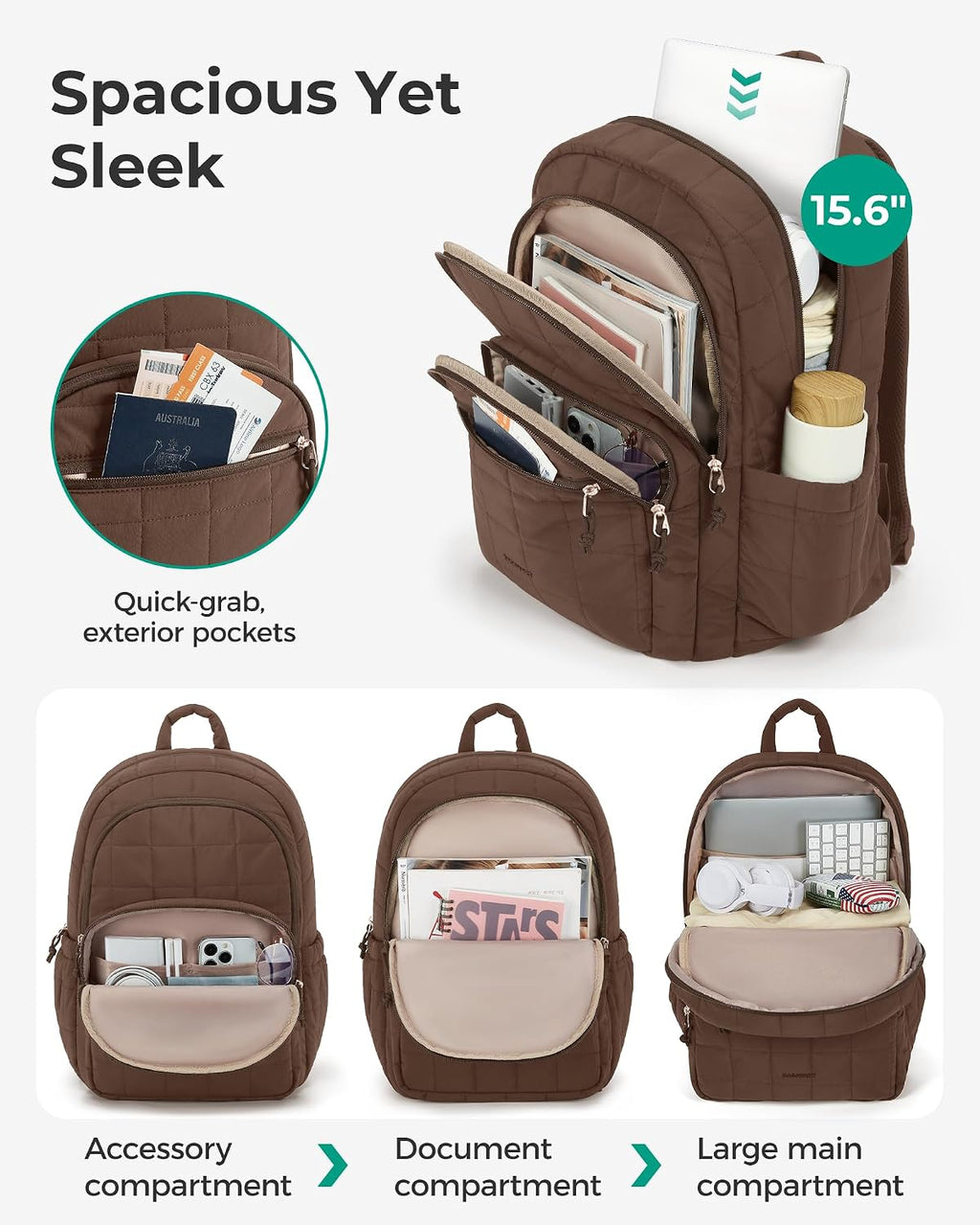 BAGSMART Travel Backpack for Women, College Laptop Backpack, Chocolate