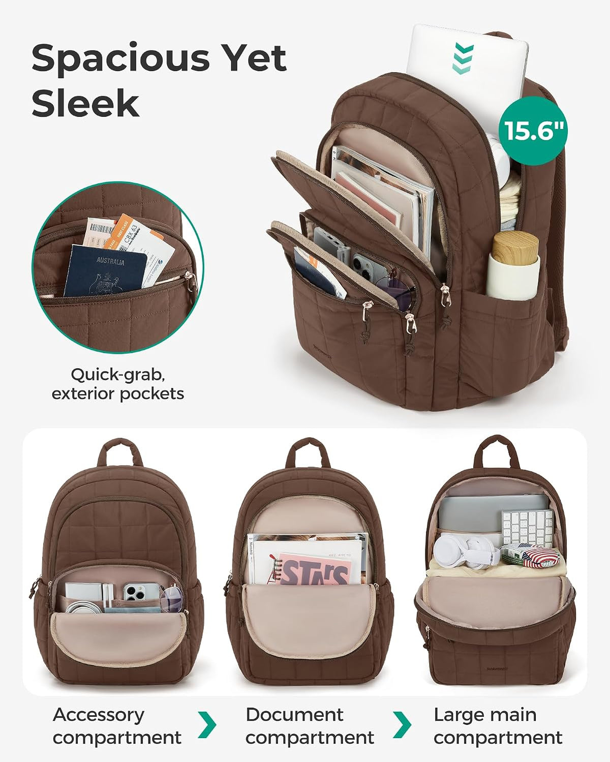 BAGSMART Travel Backpack for Women, College Laptop Backpack, Chocolate