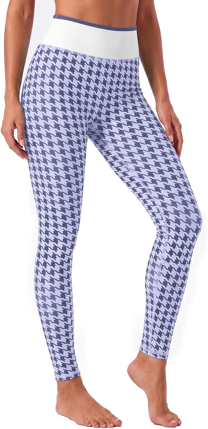 Aoysky Womens High Waist Houndstooth Leggings No Front Seam Yoga Pants