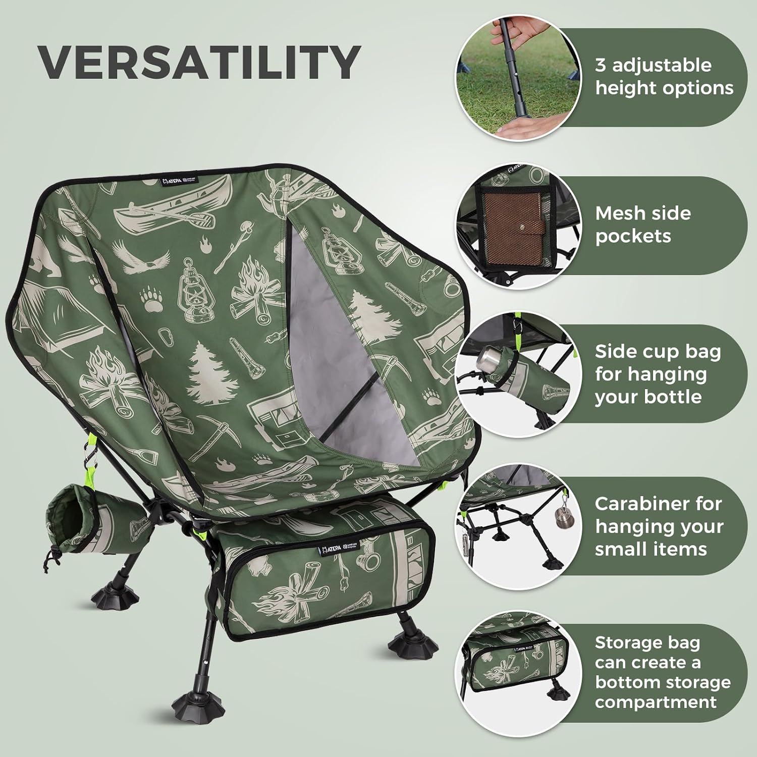 ATEPA Compact Camping Chair Ultra Lightweight Backpacking Chairs for Hiking