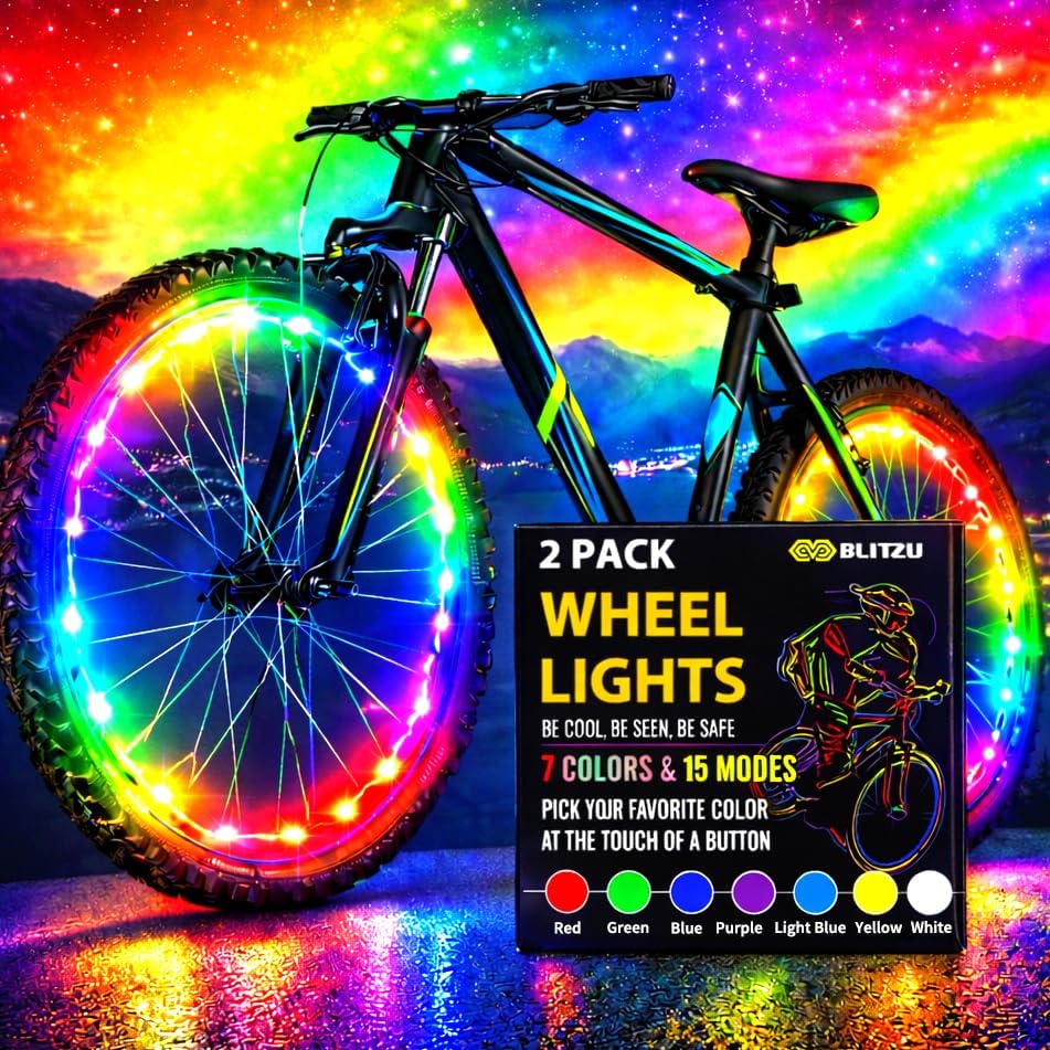 BLITZU Bike Wheel Lights 2-Pack, 7 Color Bicycle Spoke LED for Night Riding