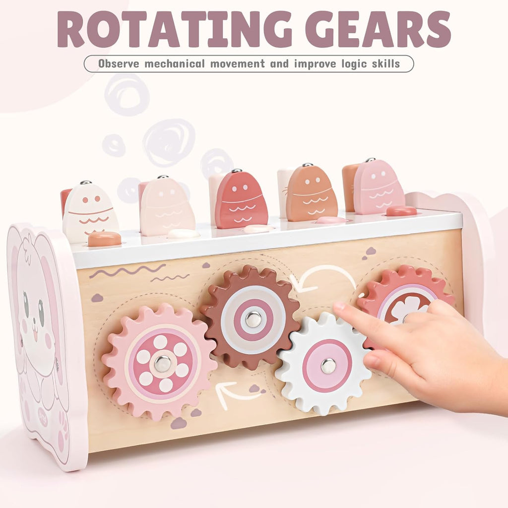 Joyreal Pink Wooden Montessori Toys for 1 Year Old Hammering Pounding Toys