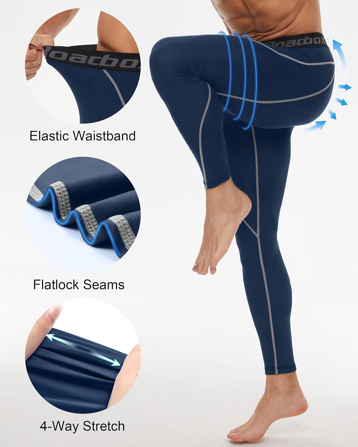 Roadbox 3 Pack Compression Pants Men, Performance Running Workout Leggings