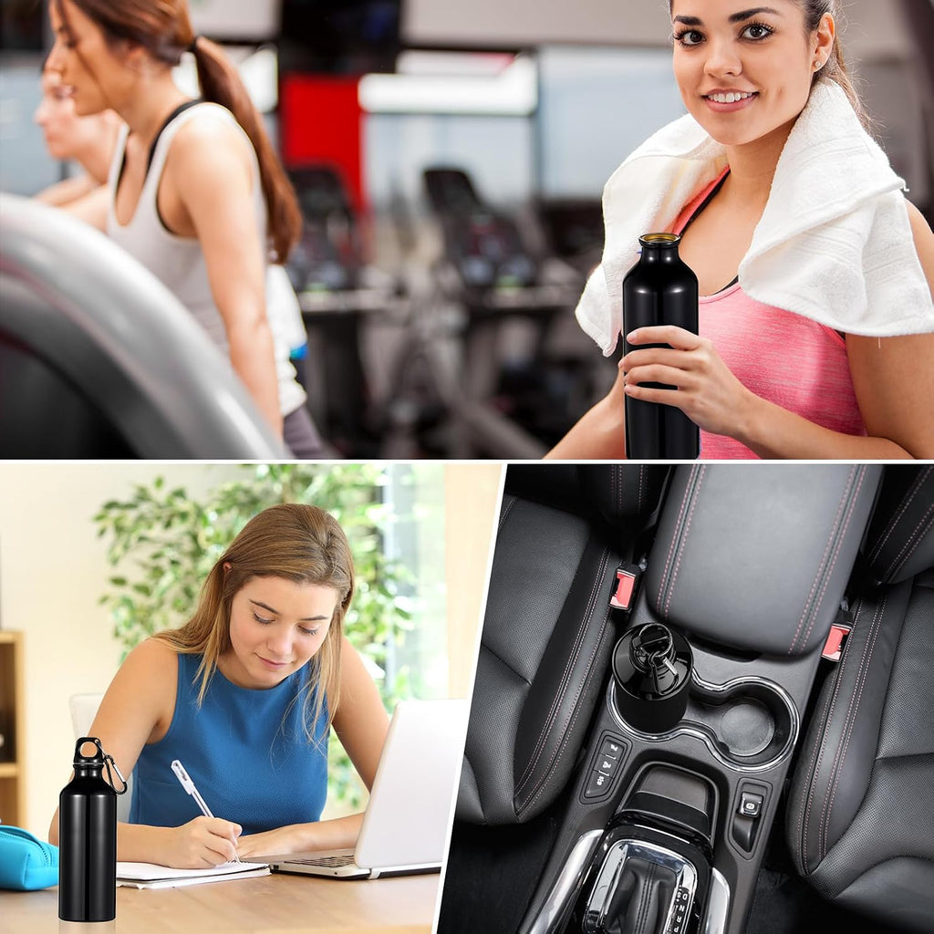 24 Pcs Aluminum Water Bottle 17oz Aluminum Reusable Bottles with Clips Sports Lightweight Water Multipack Easy Carry Leakproof Travel for Gym Hiking Cycling Sports Outdoor(Black)