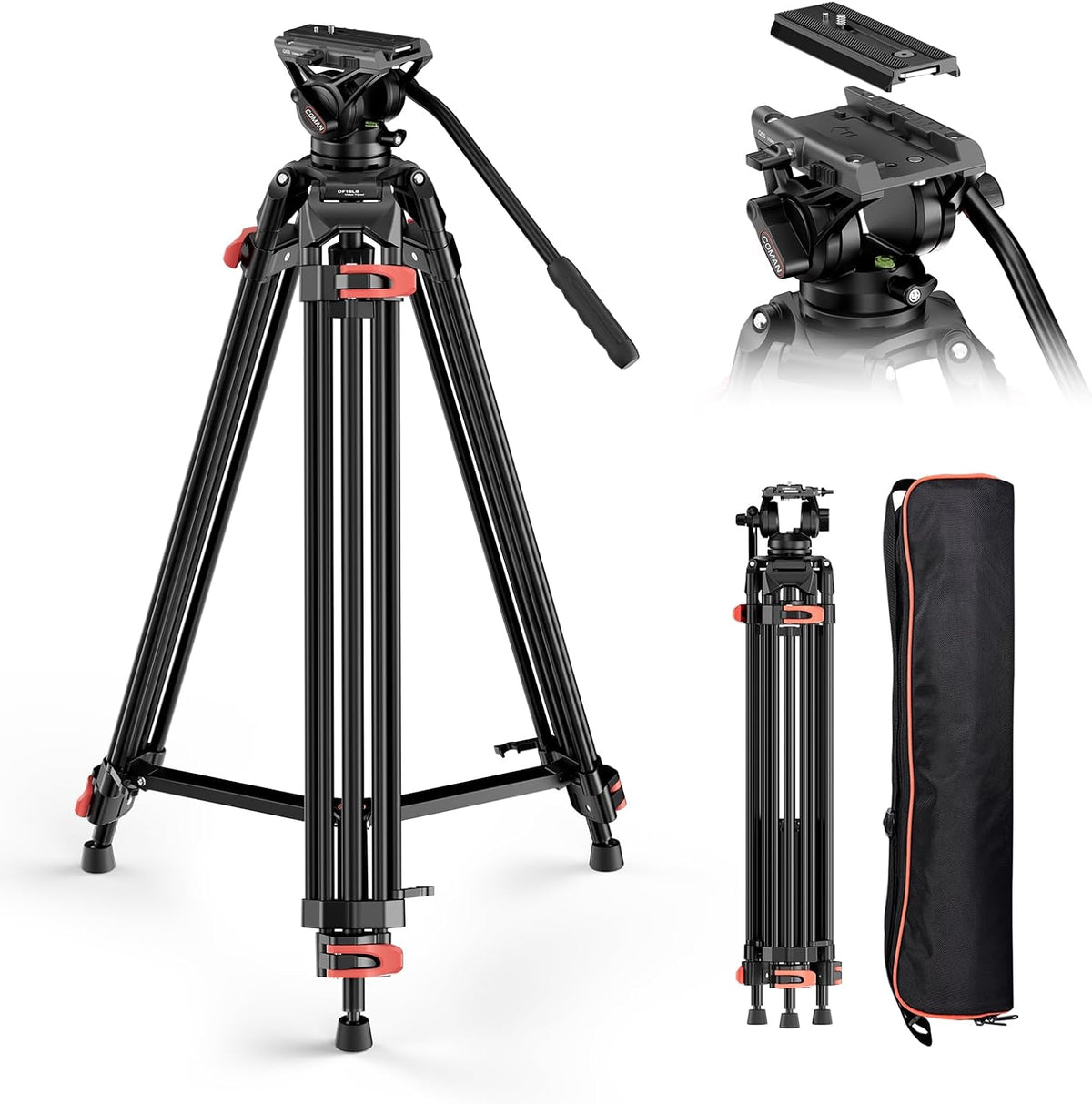 COMAN DF16LS Video Tripod, Heavy Duty Tripod & Fluid Head Max Load 17.6 lbs