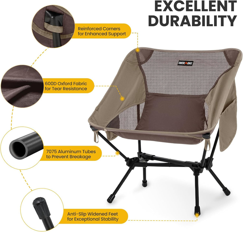 Overmont Ultralight Portable Camping Chair- Lightweight Folding Backpacking Chair, Support up to 330Lbs Compact Beach Chair for Adults with Carry Bag for Backpack Hiking Fishing Outdoor Camp 2pcs