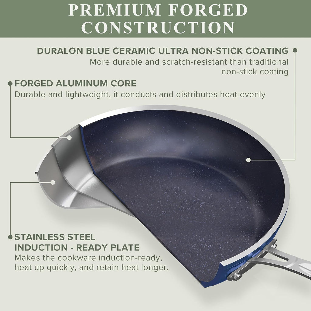 Nuwave Healthy Duralon Blue Ceramic Nonstick Cookware Set, PFAS Free