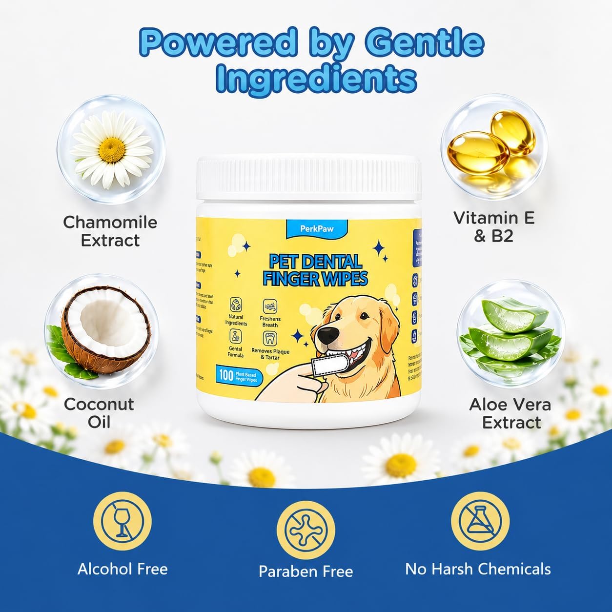 Pet Dental Finger Wipes for Dogs & Cats, 100 Count Pet Teeth Cleaning Wipes, Textured Finger Toothbrush Wipes for Fresh Breath, Plaque & Tartar Care, Gentle No-Rinse Oral Care