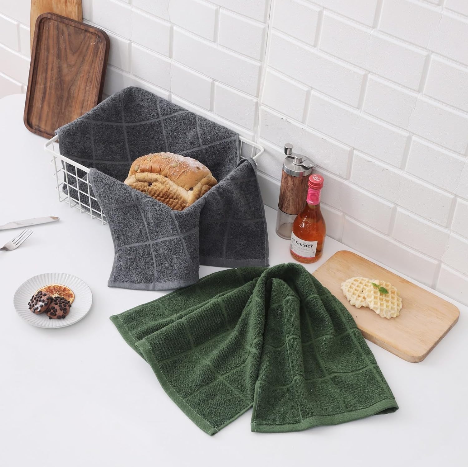 Glynniss Kitchen Towels Pack of 6, Dish Towles for Kitchen Drying, Cotton Kitchen Hand Towels (Grey, 15x25 inches - 6pcs)