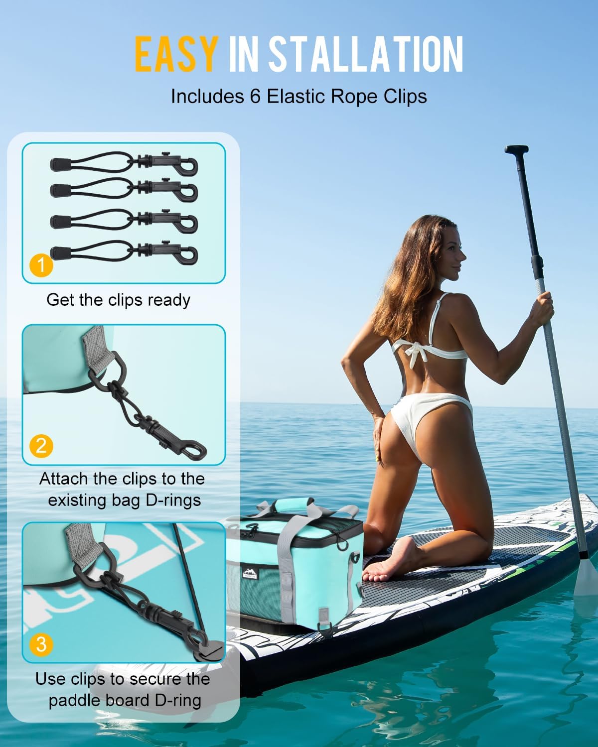 Waterproof Paddle Board Cooler, Upgraded Hard Bottom Paddleboard Cooler Deck Bag with Adjustable Strap, Bottle Opener, SUP Kayak Cooler Fits 30 Cans for Paddleboarding, Kayaking, Camping