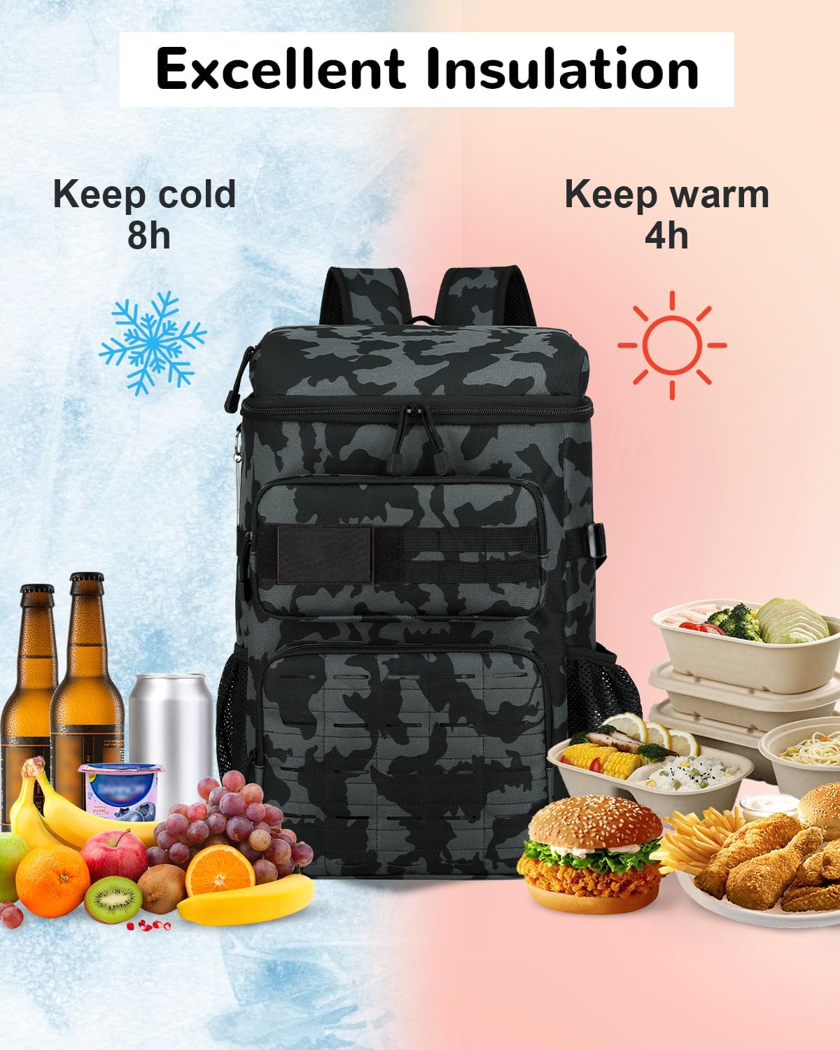 30L Tactical Backpack Cooler Insulated Leak-Proof with Bottle Opener for Daytrip Camping Beach Picnic