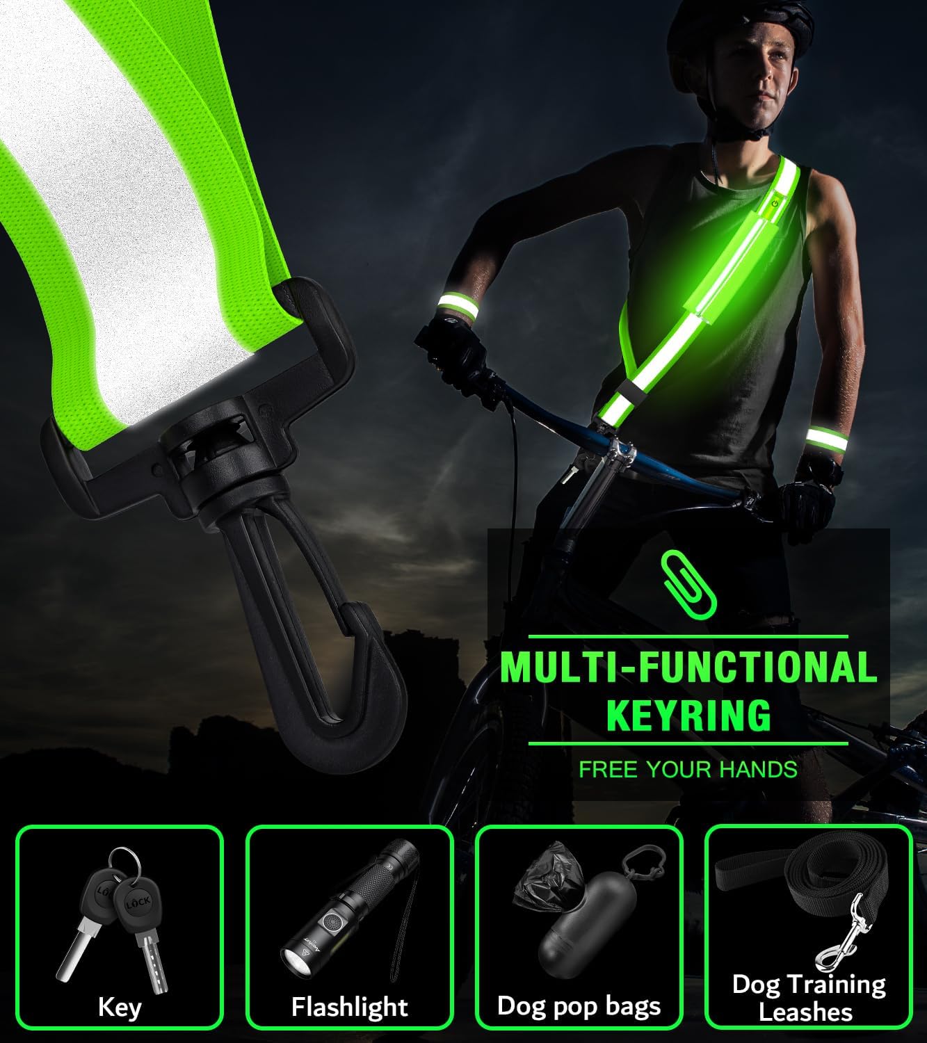 Ylzzrs LED Belt Reflective Sash for Walking at Night,High Visibility Adjustable Night Running Safety Gear,Light Up Running Belt Reflective Gear with Phone Bag/Armband for Runners Walkers Men Women