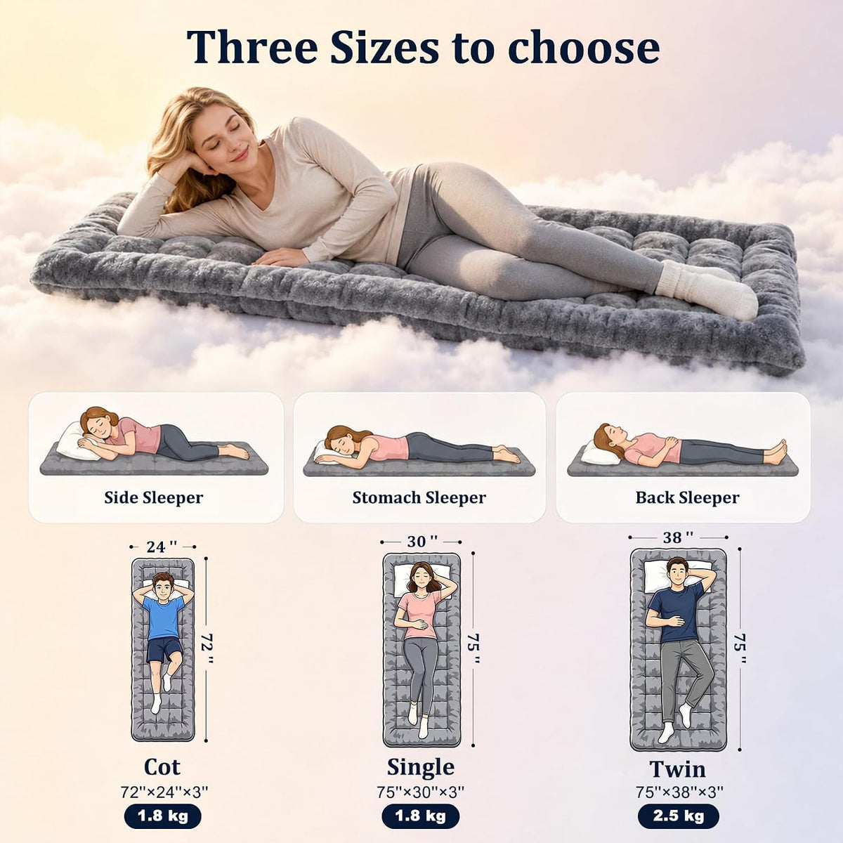 Thick Camping Sleeping Pad - Faux Rabbit Fur Ultra Soft & Non-Slip Sleeping Mat with Portable Roll up Camping Cot Pad for Travel Car Tent Guest Bed