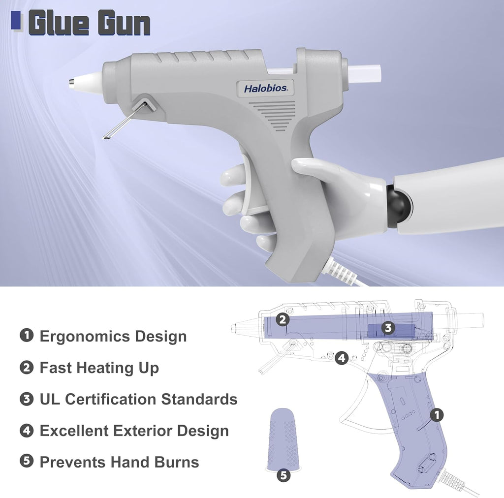 Halobios Hot Glue Gun, Fast Preheating Hot Melt Glue Gun with 20 Glue Sticks, Hot Glue Gun Full Size for Making Decoration School DIY Crafts Projects Home Repairs(40W Gray)