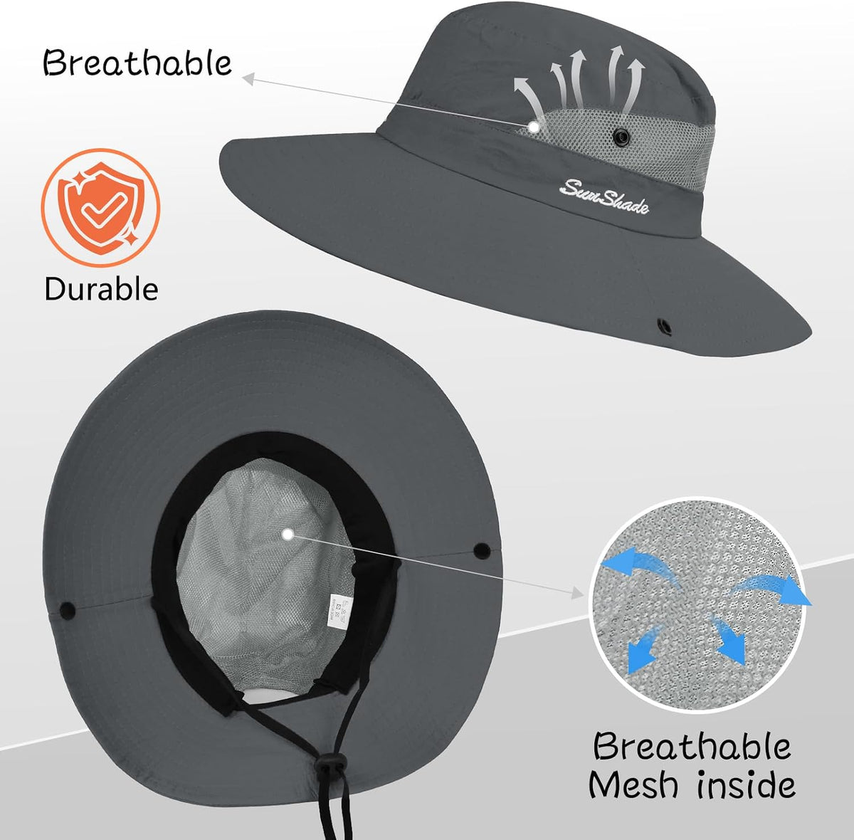 ZOORON Women's Ponytail Safari Sun Hat,Wide Brim UV Protection Bucket Hat