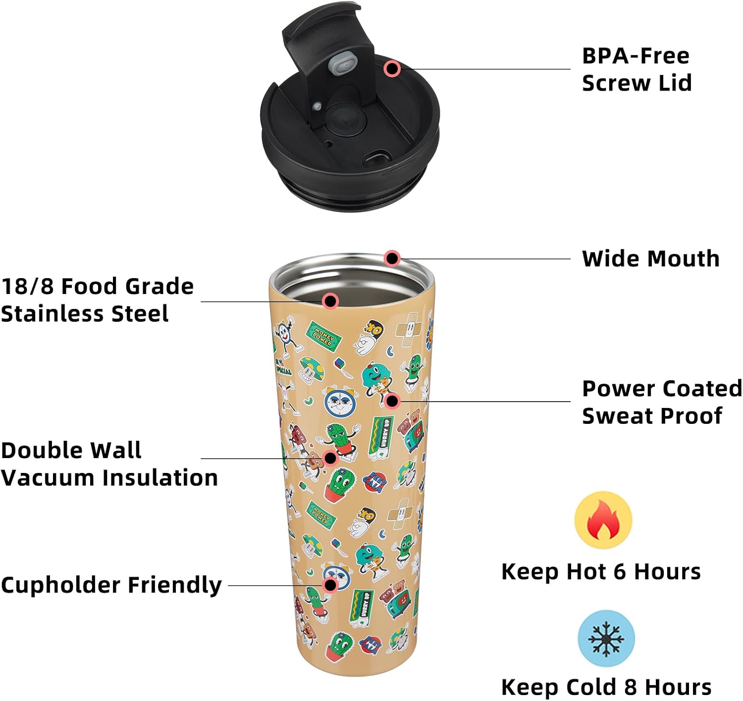 BJPKPK 30 oz Coffee Tumbler with Straw, Insulated Stainless Steel Cup