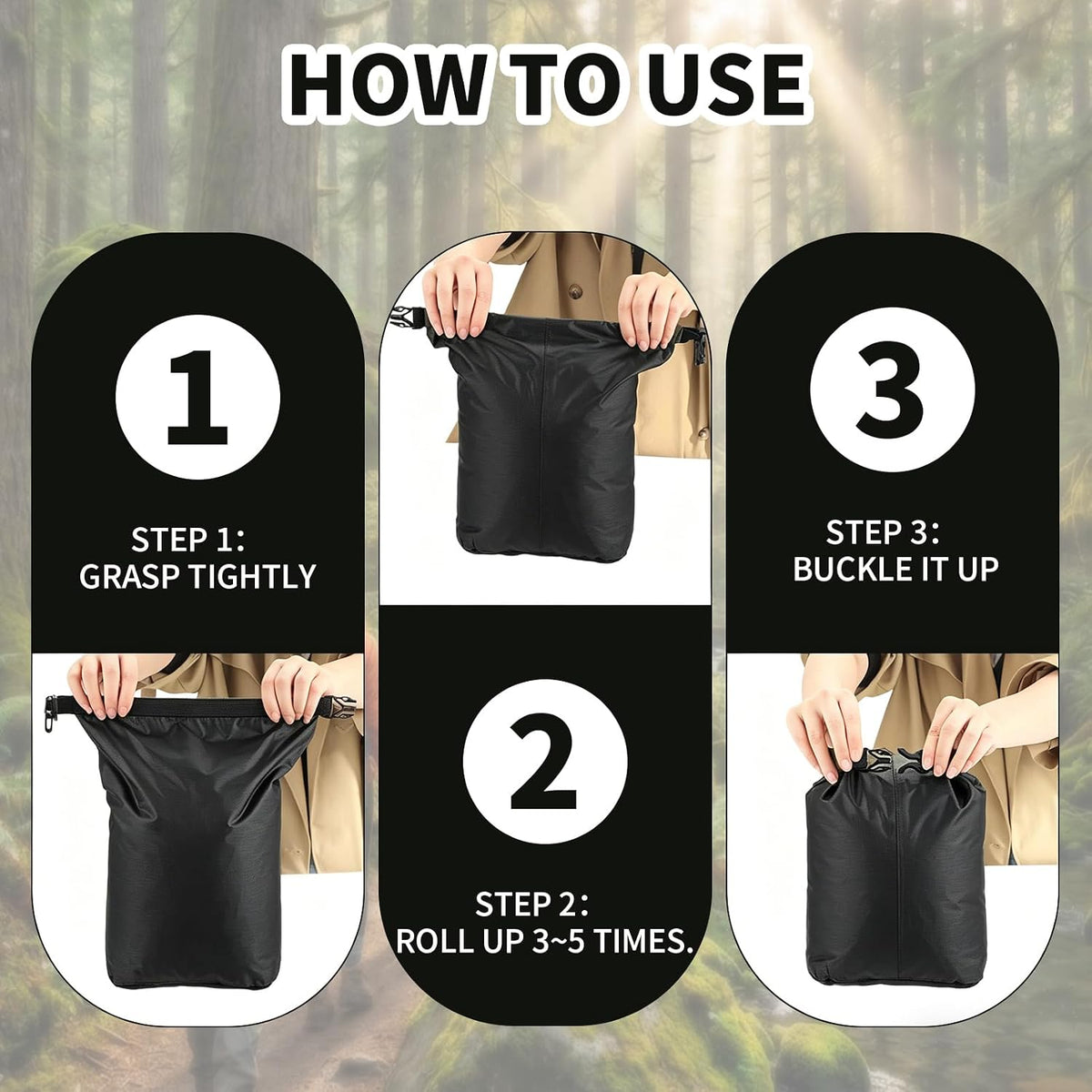 Dry Bag Waterproof 3 Pack Lightweight Outdoor Dry Sack, 6L&10L&20L, Black