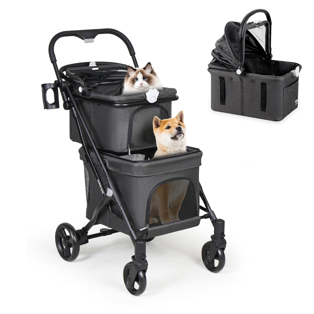 T1 Double Pet Stroller for Small Dogs & Cats (Black)