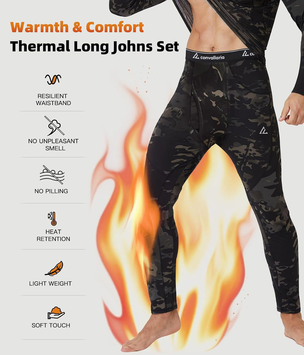 Mens Thermal Underwear Long Johns Set Cold Weather Hunting Base Layer