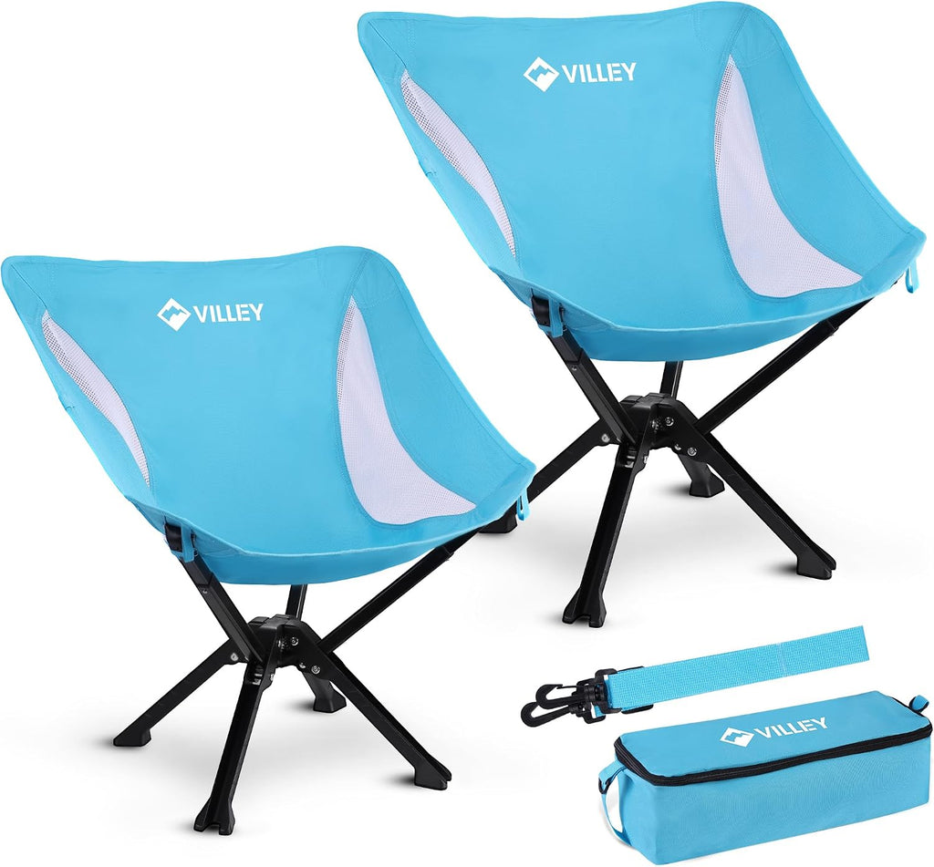 VILLEY 2-Pack Portable Folding Camping Chairs, Lightweight, Blue
