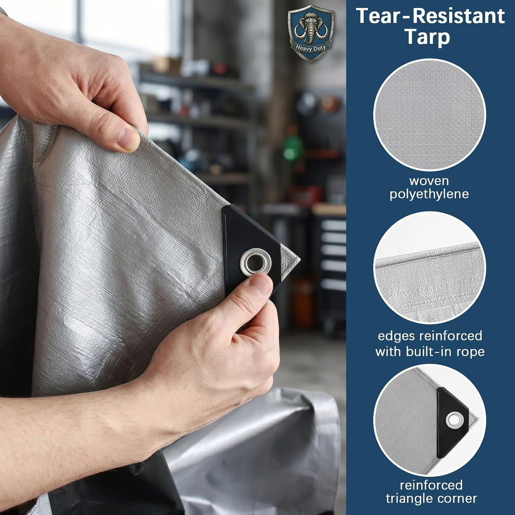 Artpuch Tarp 16x20FT, 12 Mil Heavy Duty Waterproof Poly Tarps with Grommets & Reinforced Edges, Multipurpose Protective Tarp Cover for Outdoor Camping, Tent, Car, Silver/Black