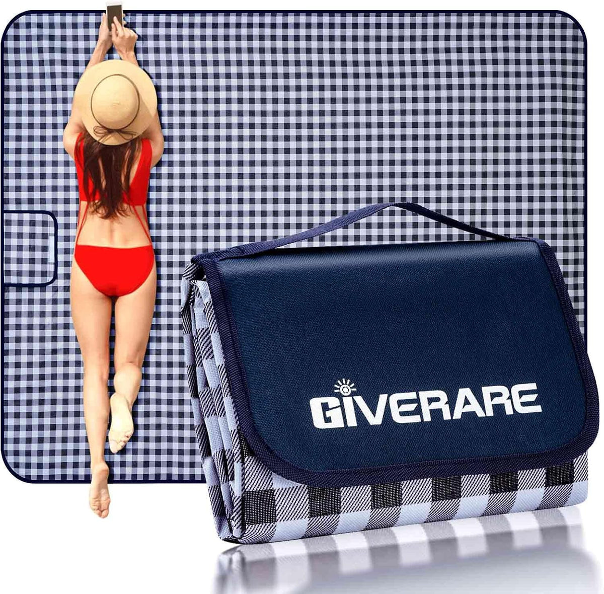 Picnic Beach Blanket Extra Large, XL Sandproof Waterproof Outdoor Camping Blankets 80x60in, Sand Free Oversized Mat, Quick Drying Portable Mats for Travel, Hiking, Music Festival, Lawn-Dark Blue