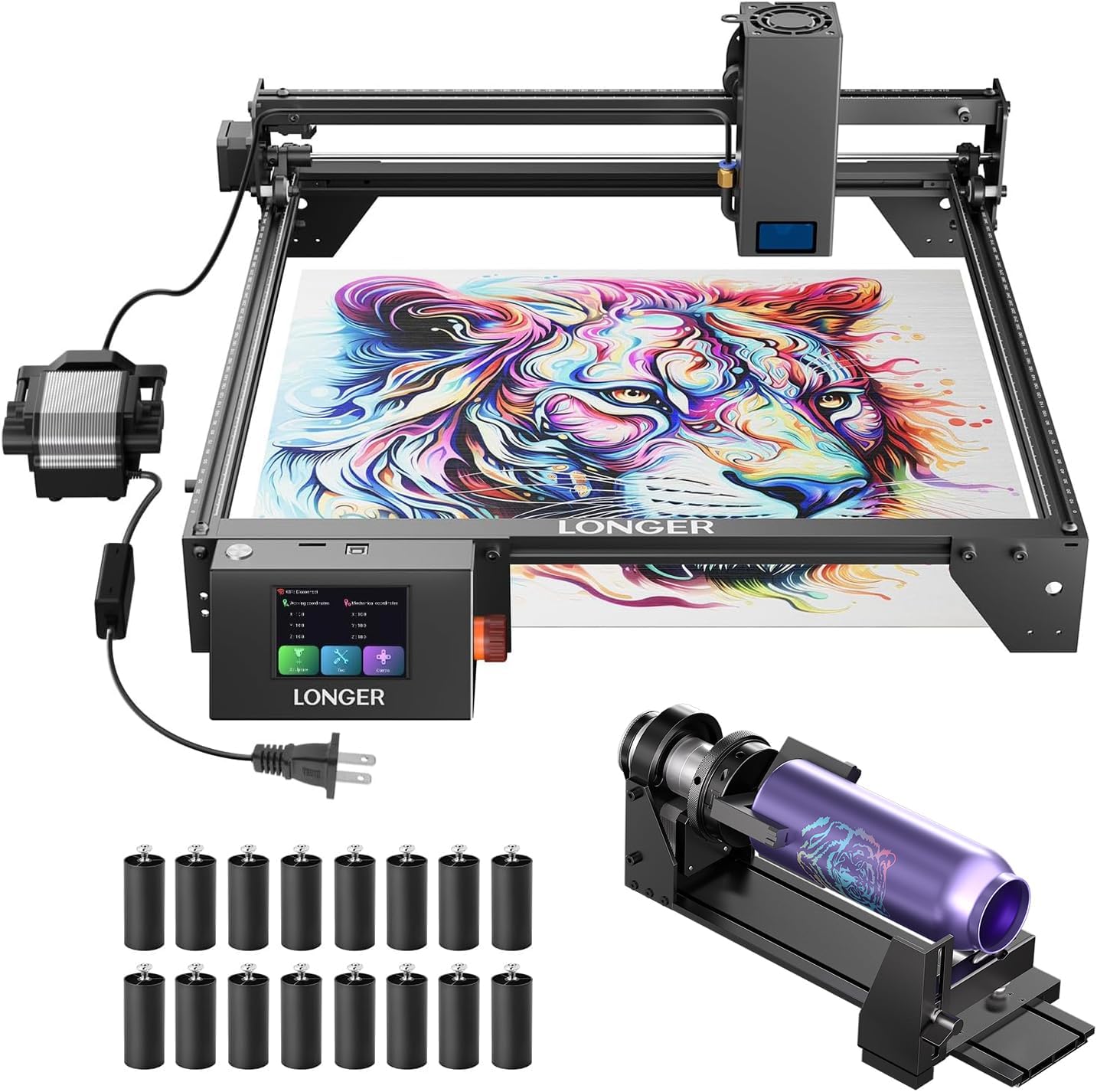 Longer RAY5 Laser Engraver with Air Pump,20W Output,24000mm/min High Speed,3.5” Touch Screen,High Precision Laser Cutter and Engraver for Wood,Acrylic,Cylindrical Objects,Working Area 15.75" x 14.37"