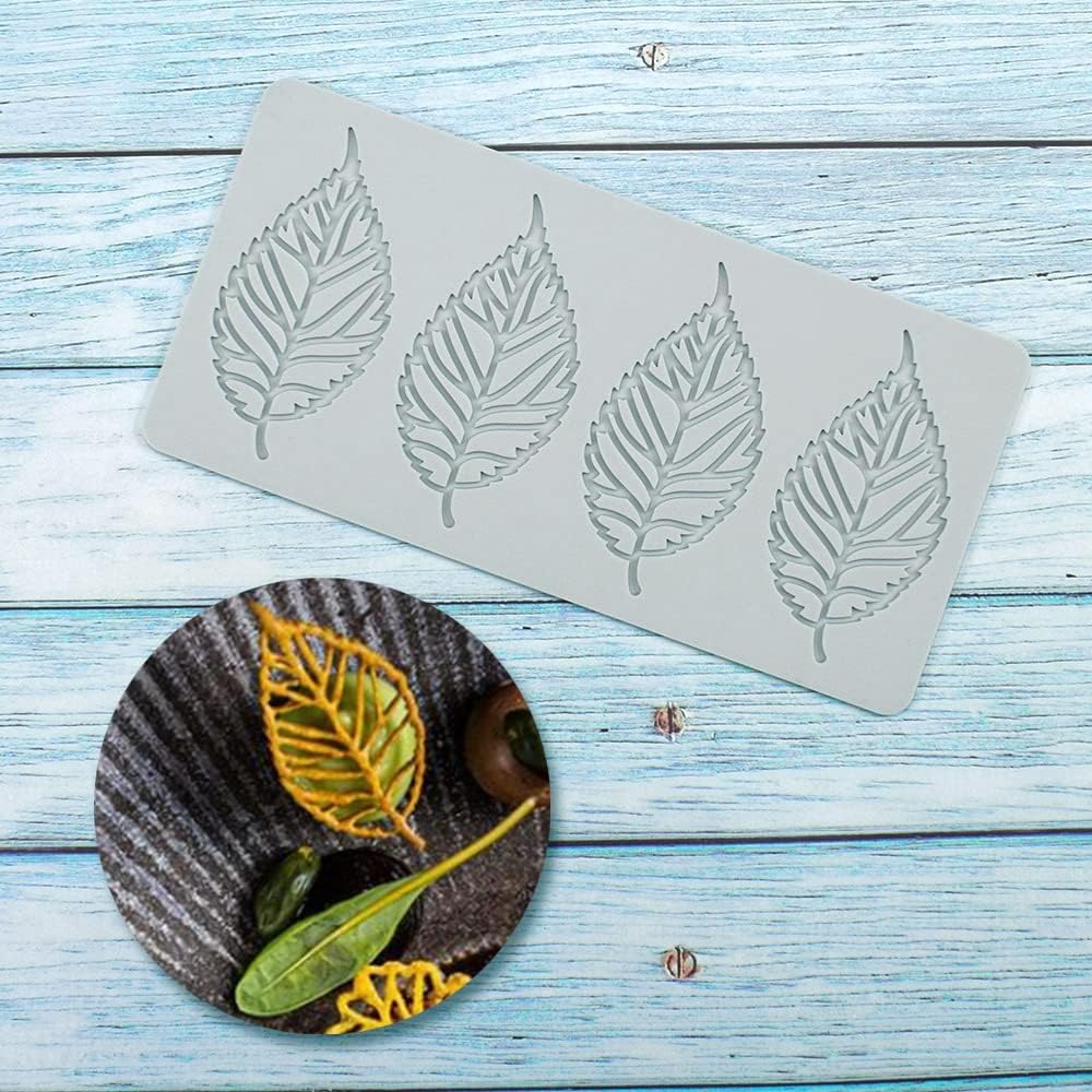 Hollow Leaf Silicone Molds Lover Heart Chocolate Molds Geometry 3D Silicone Mould Chocolate Candy Leaf Mold Sugar Craft Cake Decoration Cupcake Top (V_Leaf_9.2 * 4.44 * 0.12inch)