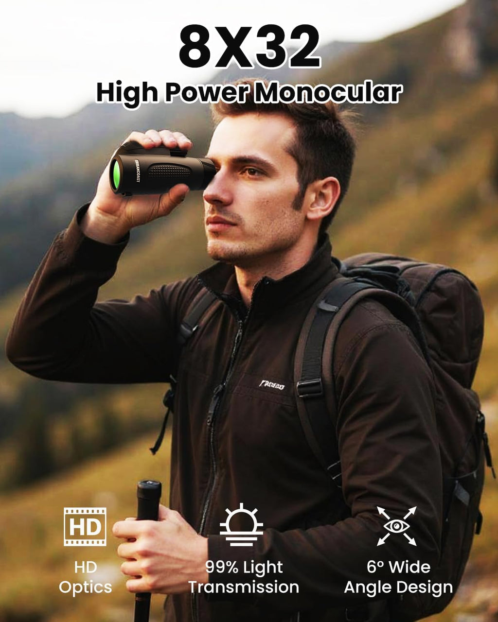 8x32 Pocket Monocular for Adults High Powered IP67 Waterproof for Outdoor