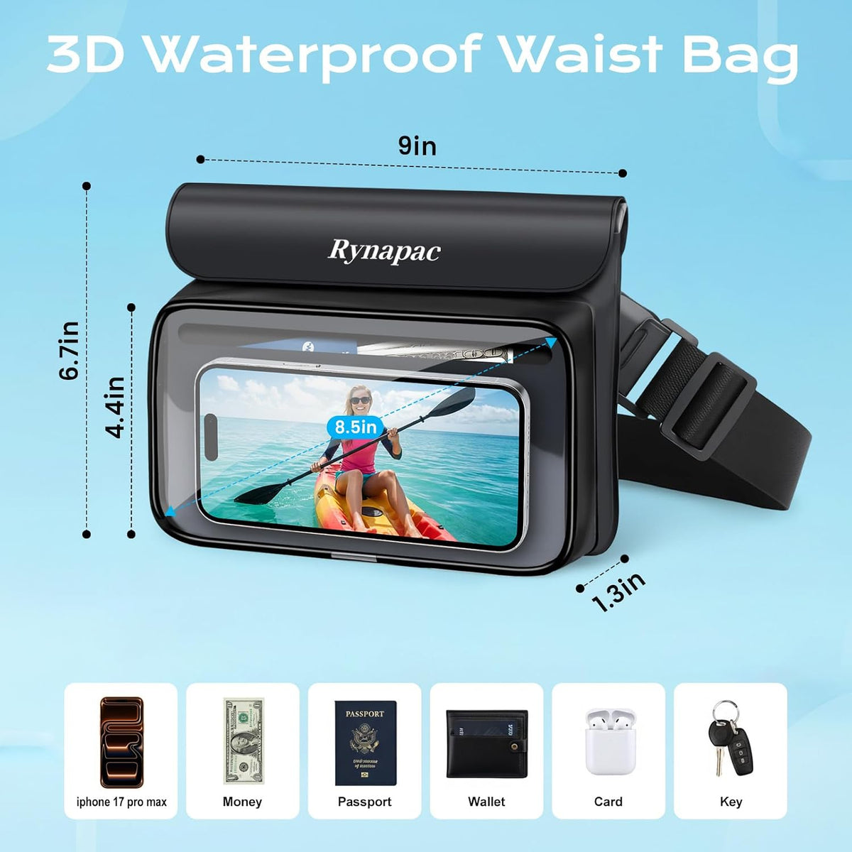 Rynapac Large Capacity Waterproof Fanny Packs for Women, 2Pack IPX8 Dry Bag