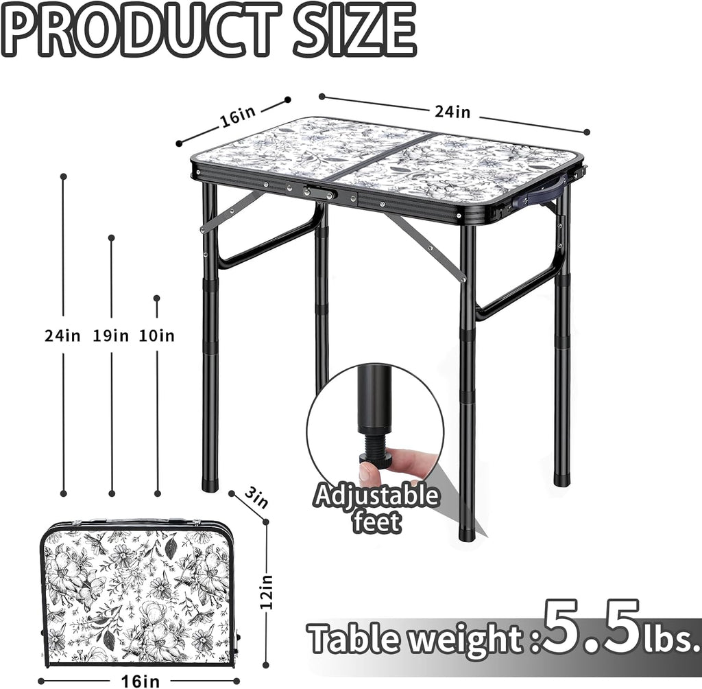 Outdoor Side Table, Portable 3 Adjustable Height, Small Folding Table