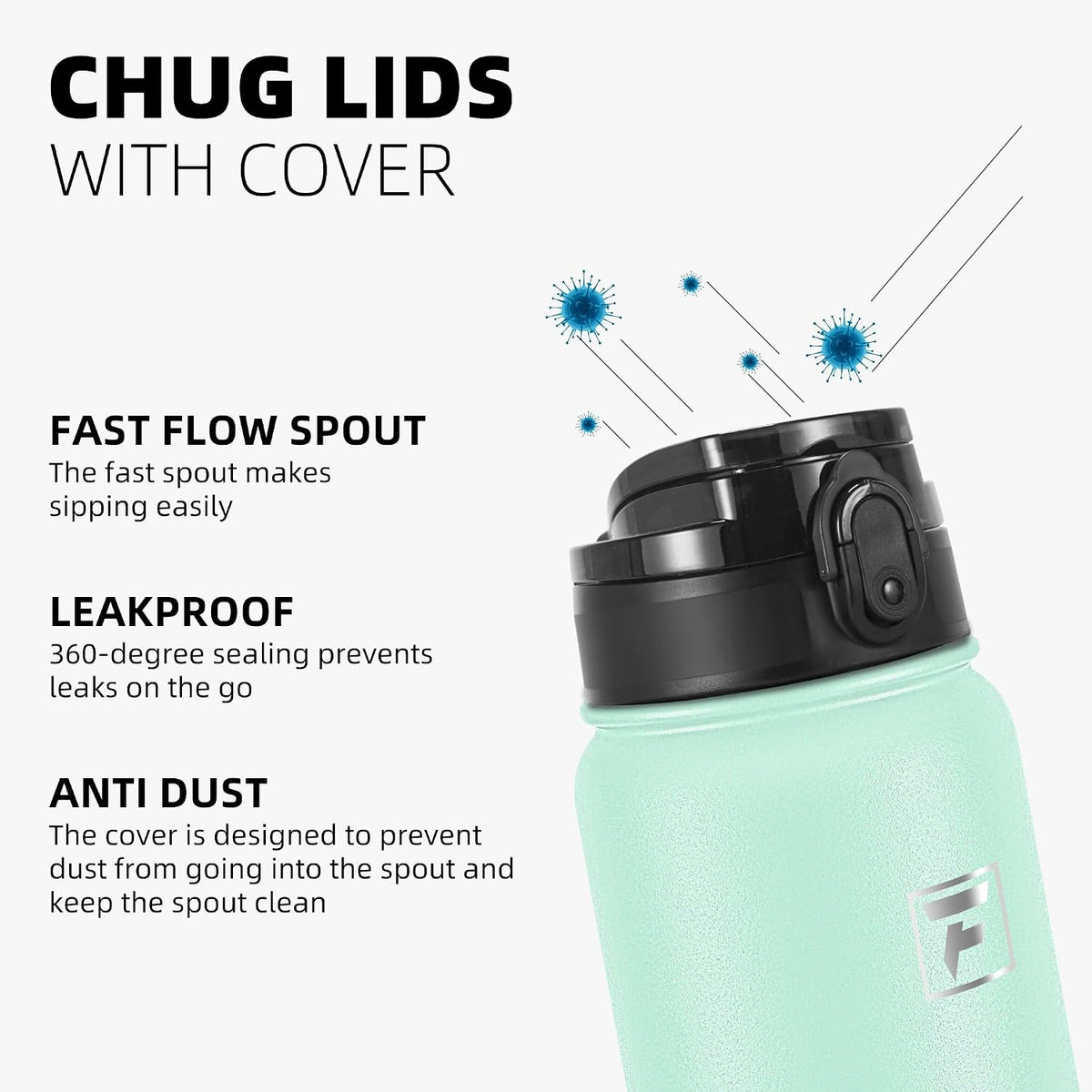 Fanhaw 20oz Insulated Water Bottle with Anti-dust Chug Lid, Green Pink