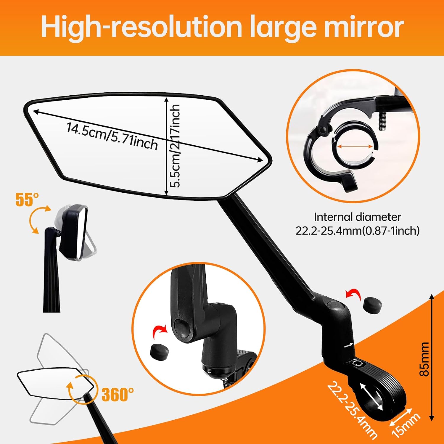 Foldable Bike Mirror 360° Rotatable Adjustable Left