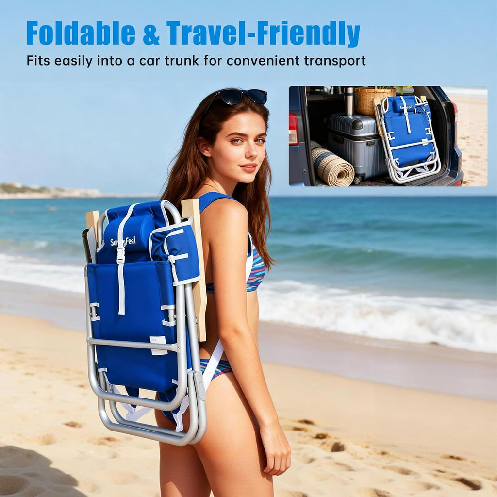 SUNNYFEEL XL 28" Extra Wide Beach Chair for Adults,Low Backpack Beach Chair