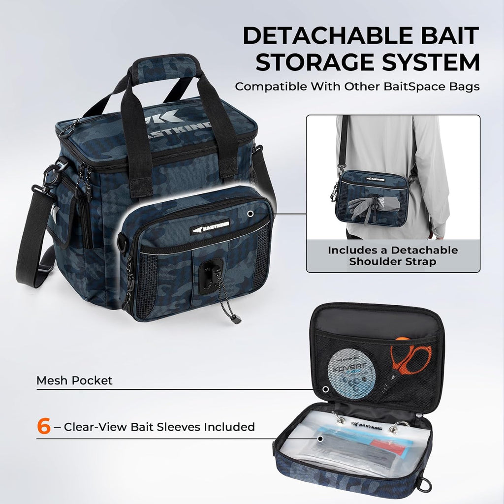 KastKing BaitSpace Tackle Bag with Removable Bait Binder, 4 Tackle Boxes