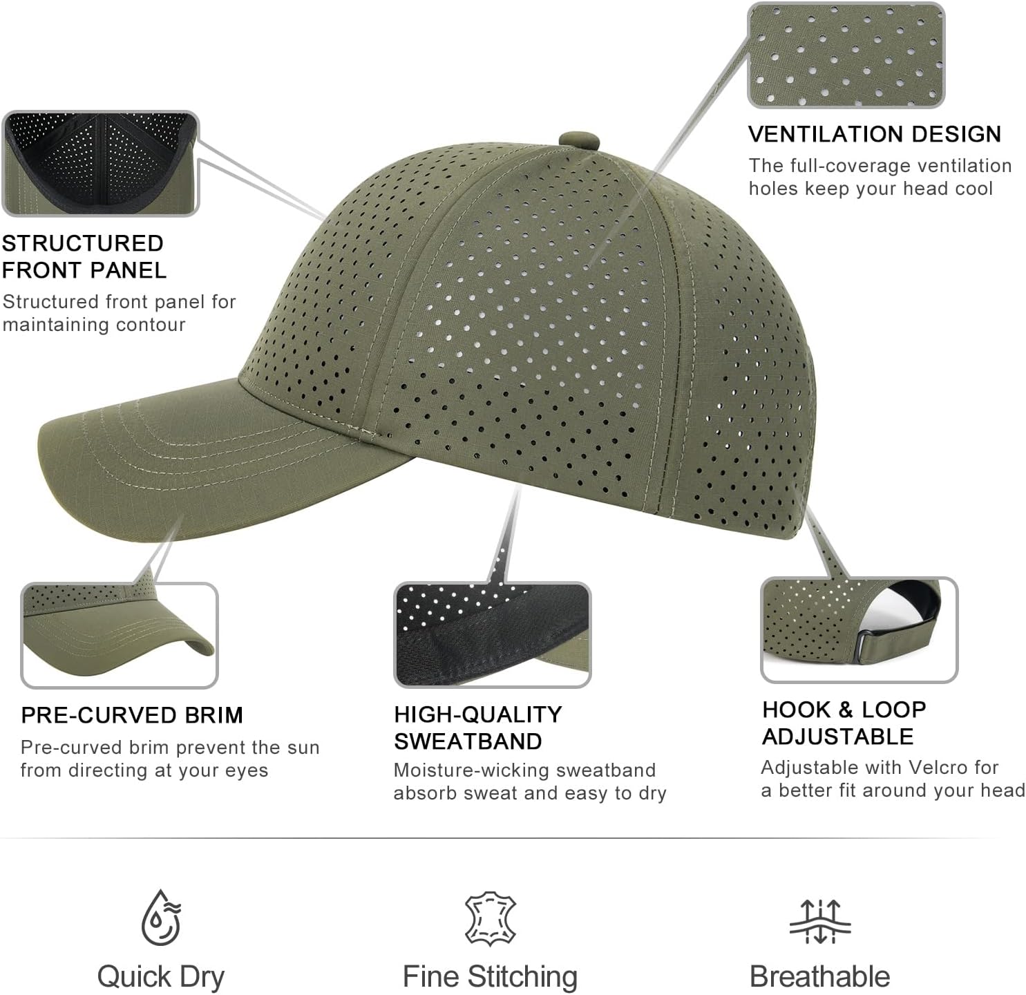 FEINION Men Laser Mesh Breathable Snapback Baseball Cap