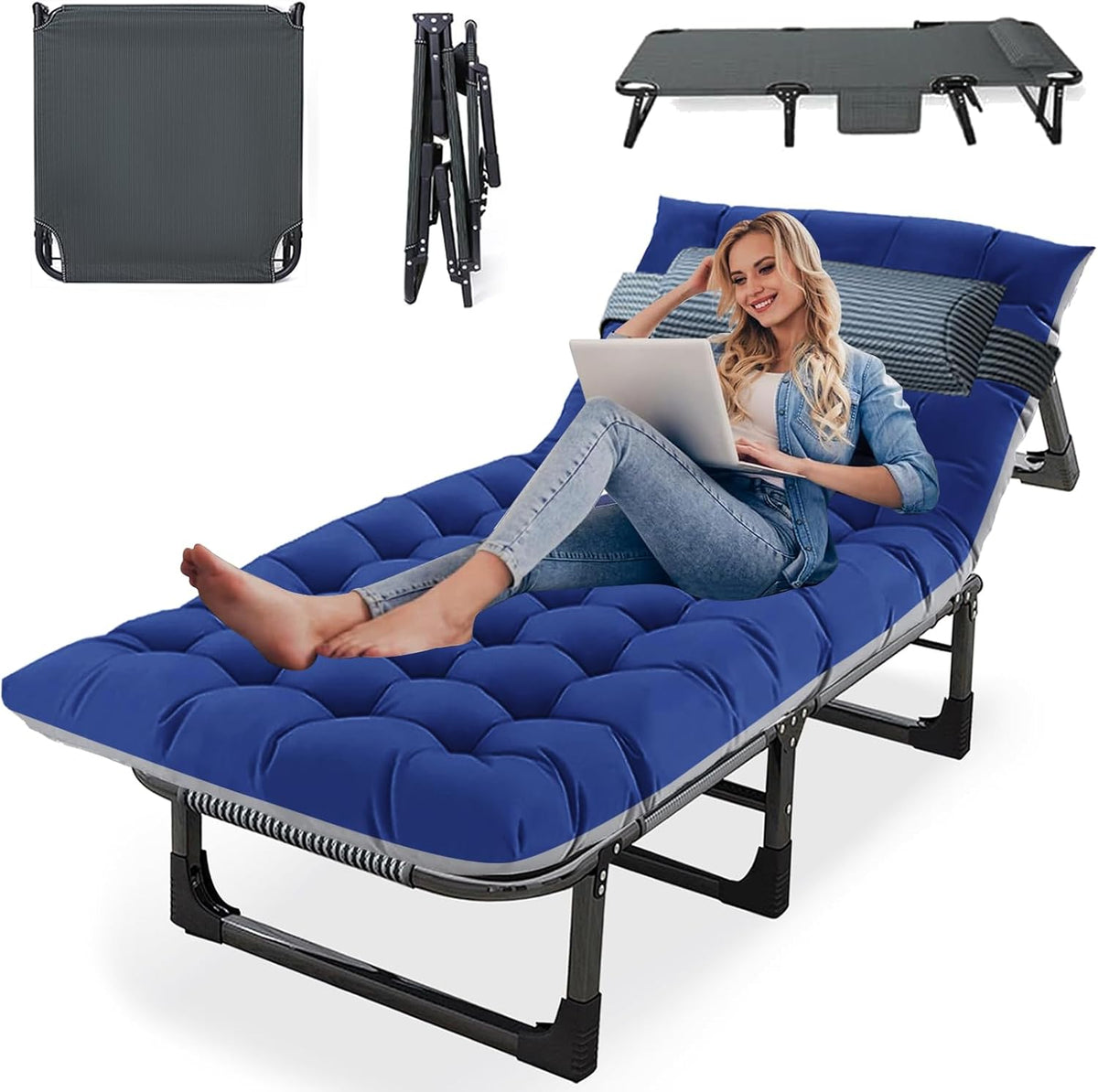 Folding Camping Cot for Adults,Adjustable Sleeping Cot with Mattress
