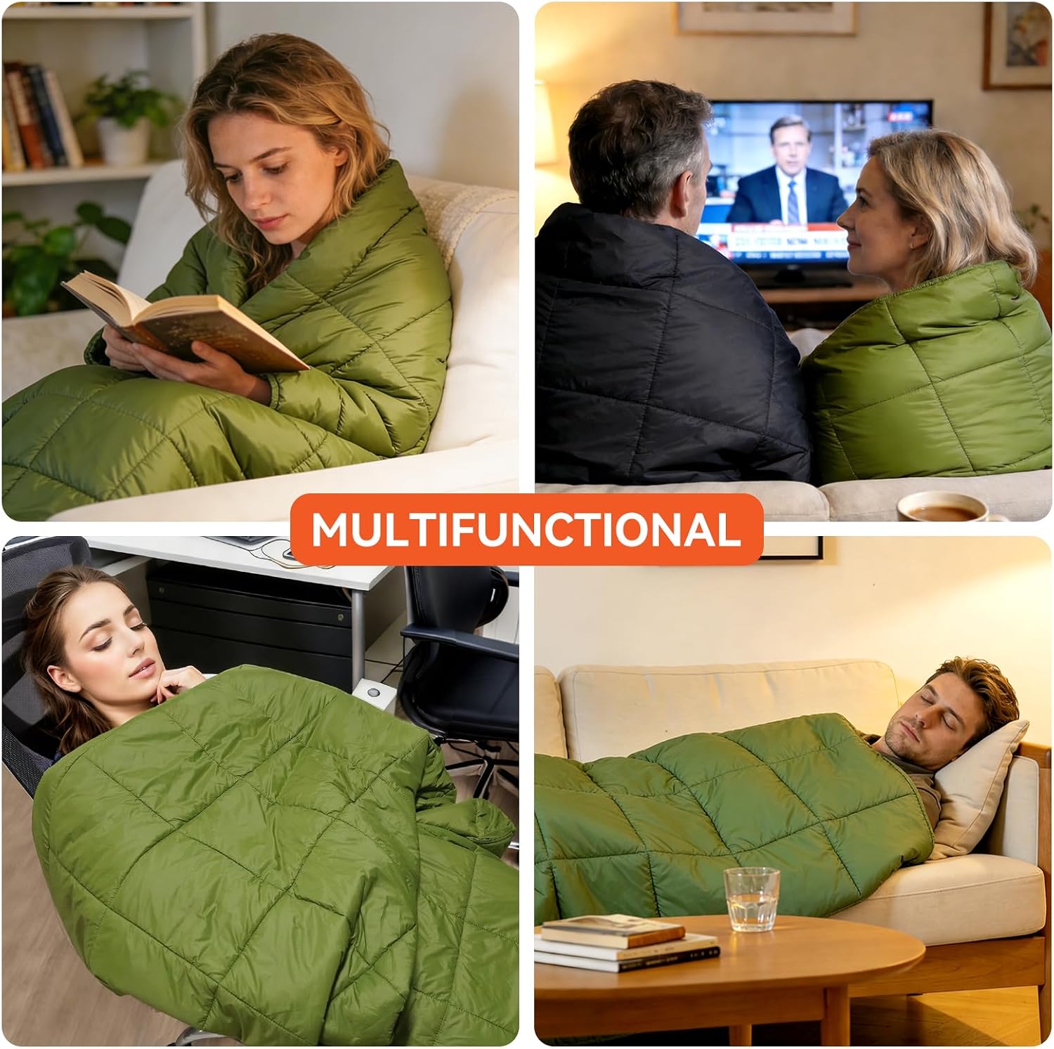 Multifunctional Camping Blanket, Ultralight Wearable travel Blanket,indoor sofa blanket，outdoor portable nap blanket，camping quilt with Snap Buttons for Outdoor Hiking,Camping - Military Green