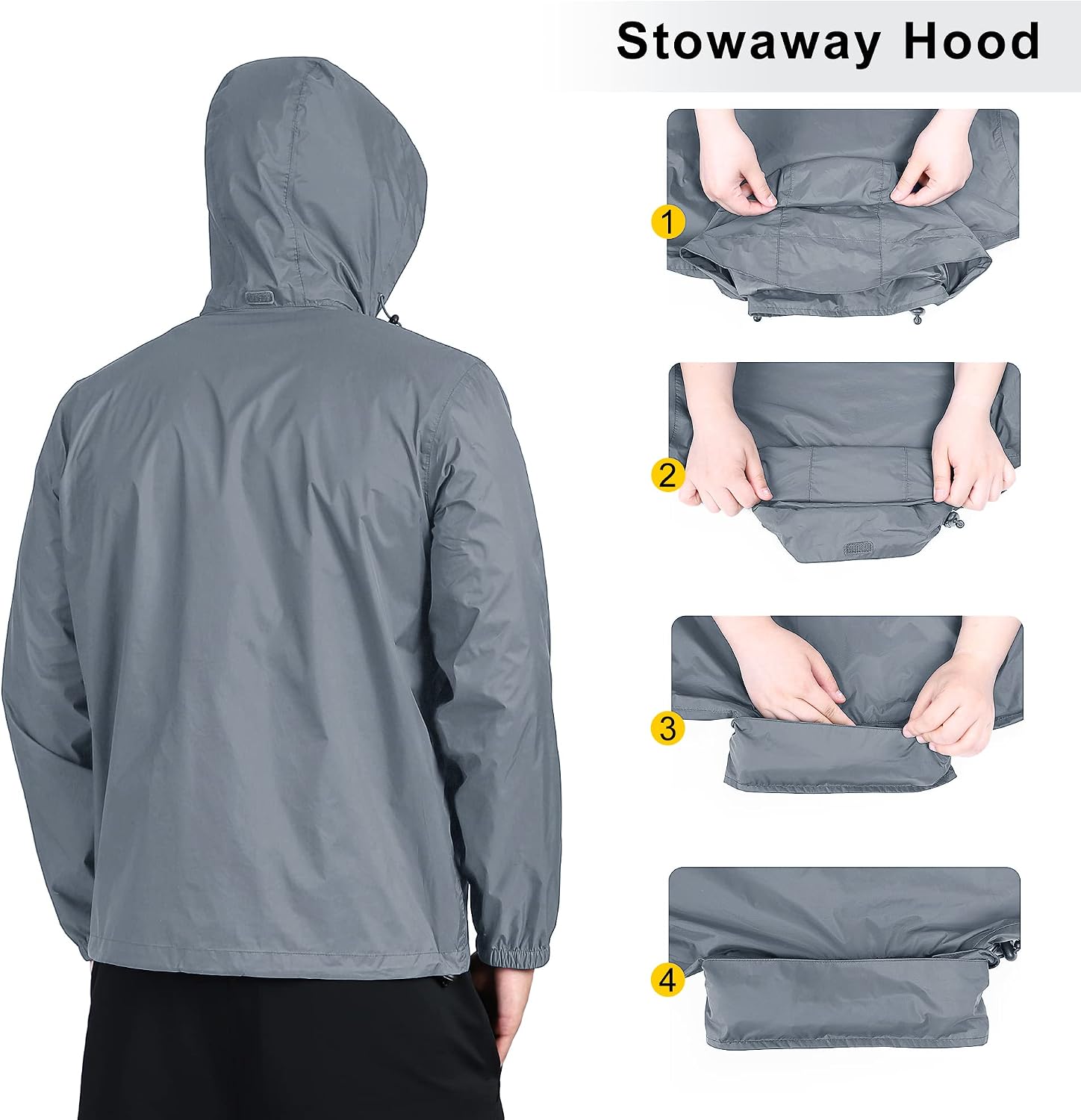 Outdoor Ventures Men's Rain Jacket Waterproof Lightweight Packable Raincoat