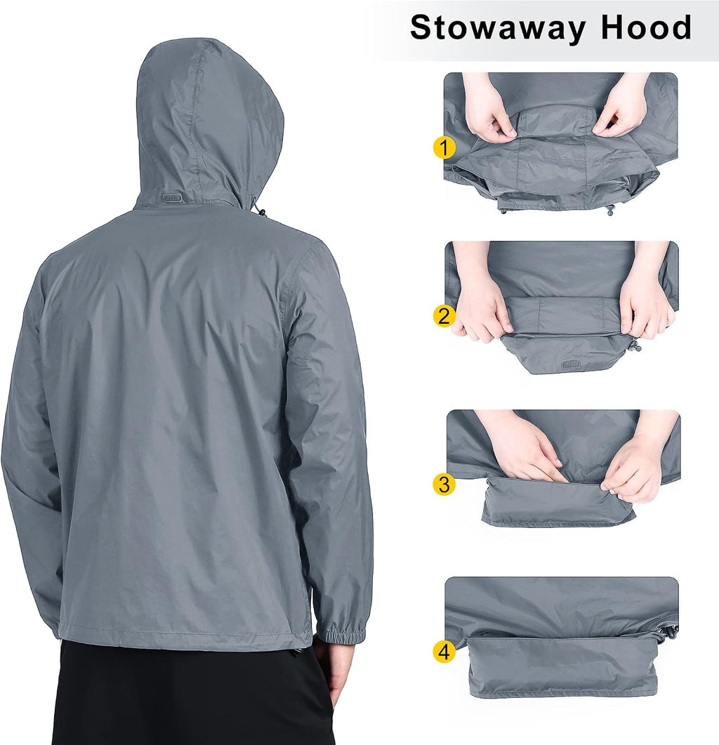 Outdoor Ventures Men's Rain Jacket Waterproof Lightweight Packable Raincoat