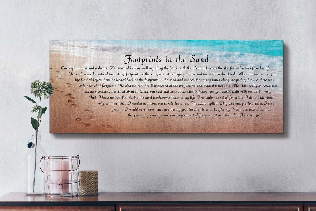 Footprints in the Sand Wall Decor, Footprints in the Sand Inspirational Wall Art, Beach Decor, Christian Gifts for Men and Women Chrisitan Wall Decor, Sympathy Gift, Gift Ready To Hang C3001-16x40