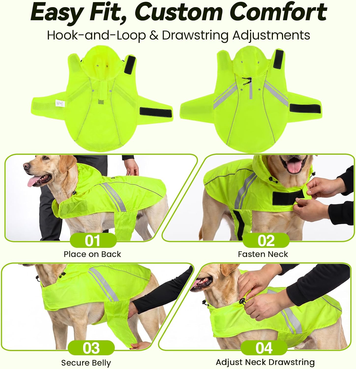 VIVAGLORY Dog Raincoat Wetoff Dog Rain Coat, XL, Bright Yellow