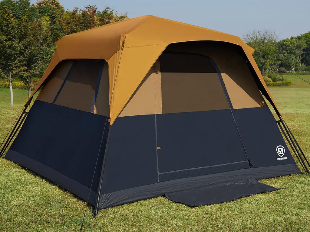 EVER ADVANCED 6 Person Camping Tent, Blackout Design Tent for Camping Instant Cabin Tents for Family with Rainfly, 60s Easy Setup, Water-Resistant