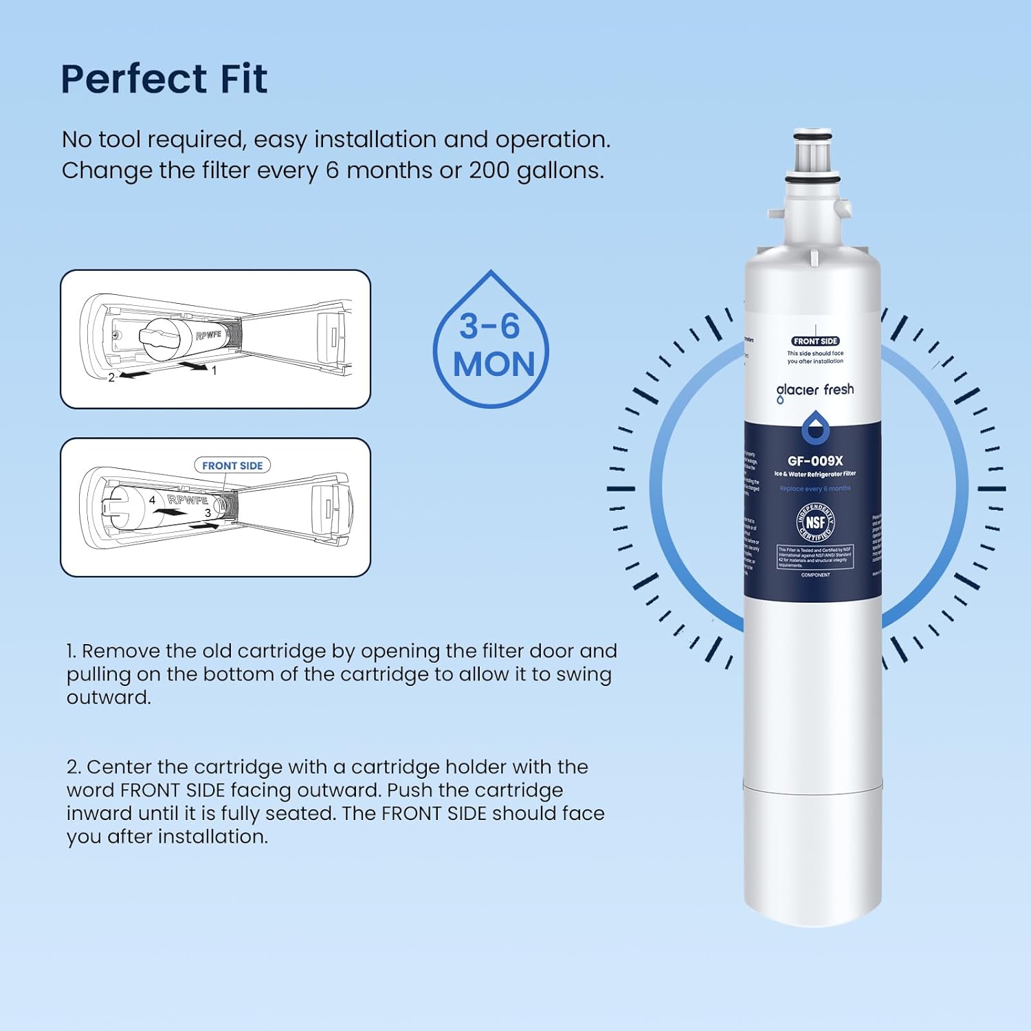 GLACIER FRESH RPWFE, RPWF Refrigerator Water Filter (Built-in CHIP) 1-Pack