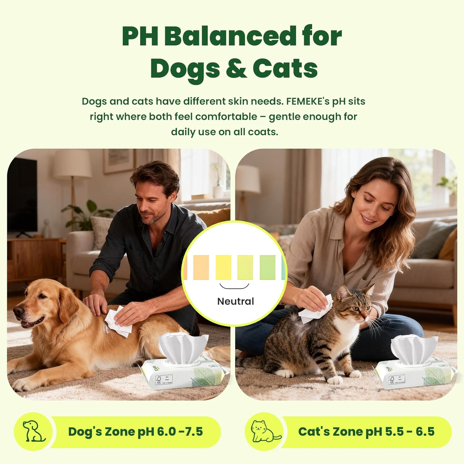 Unscented Dog Wipes & Cat Wipes (4x50 Packs) | Hypoallergenic, pH Balanced for Paws, Body, Eyes & Ears Grooming |All-Natural Plant Fiber Wipes with Aloe & Vitamin E | Pearl Texture