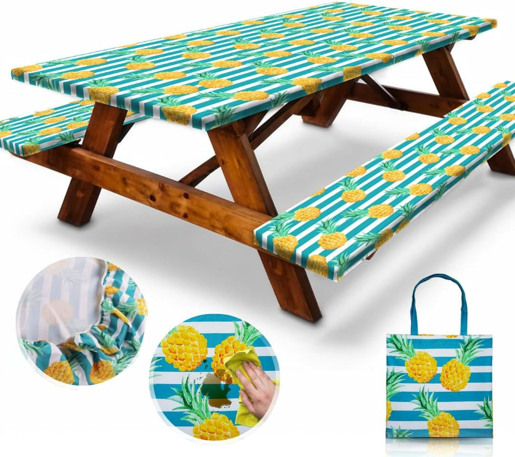 6ft Polyester Picnic Table Cover with Bench Covers Tablecloth Pineapple