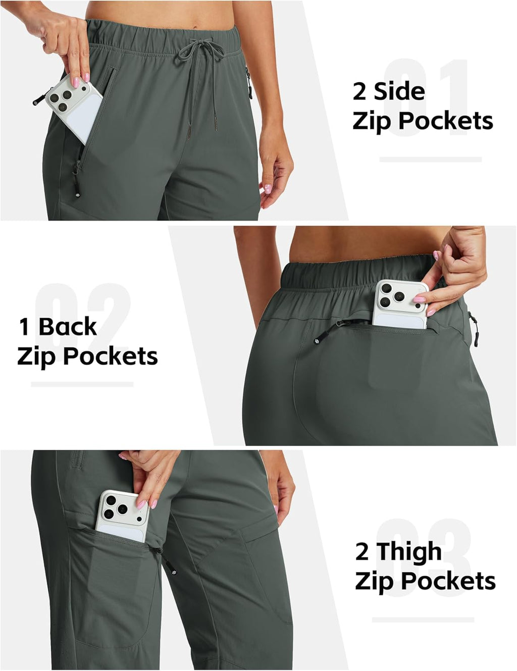 MoFiz Womens Hiking Cargo Pants Waterproof Lightweight with Zipper Pockets