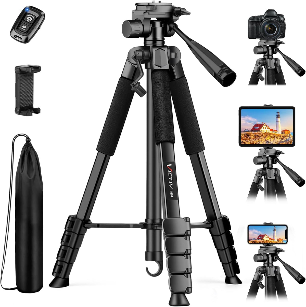 VICTIV Camera Tripod, 68" Phone Tripod for Tablet iPad iPhone with Remote