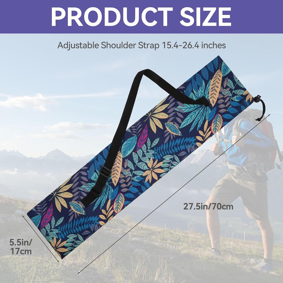 27.5in Portable Trekking Pole Carrying Bag,Waterproof Hiking Pole Storage Pouch with Adjustable Shoulder Strap, Lightweight Collapsible Travel Case for Folding Walking Sticks