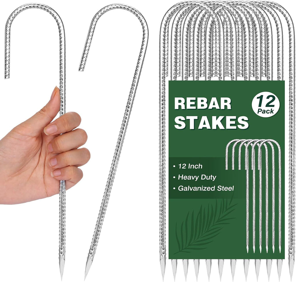 CEWOR 16 Pack Rebar Stakes, 12 Inch J Hook Tent Stakes Heavy Duty